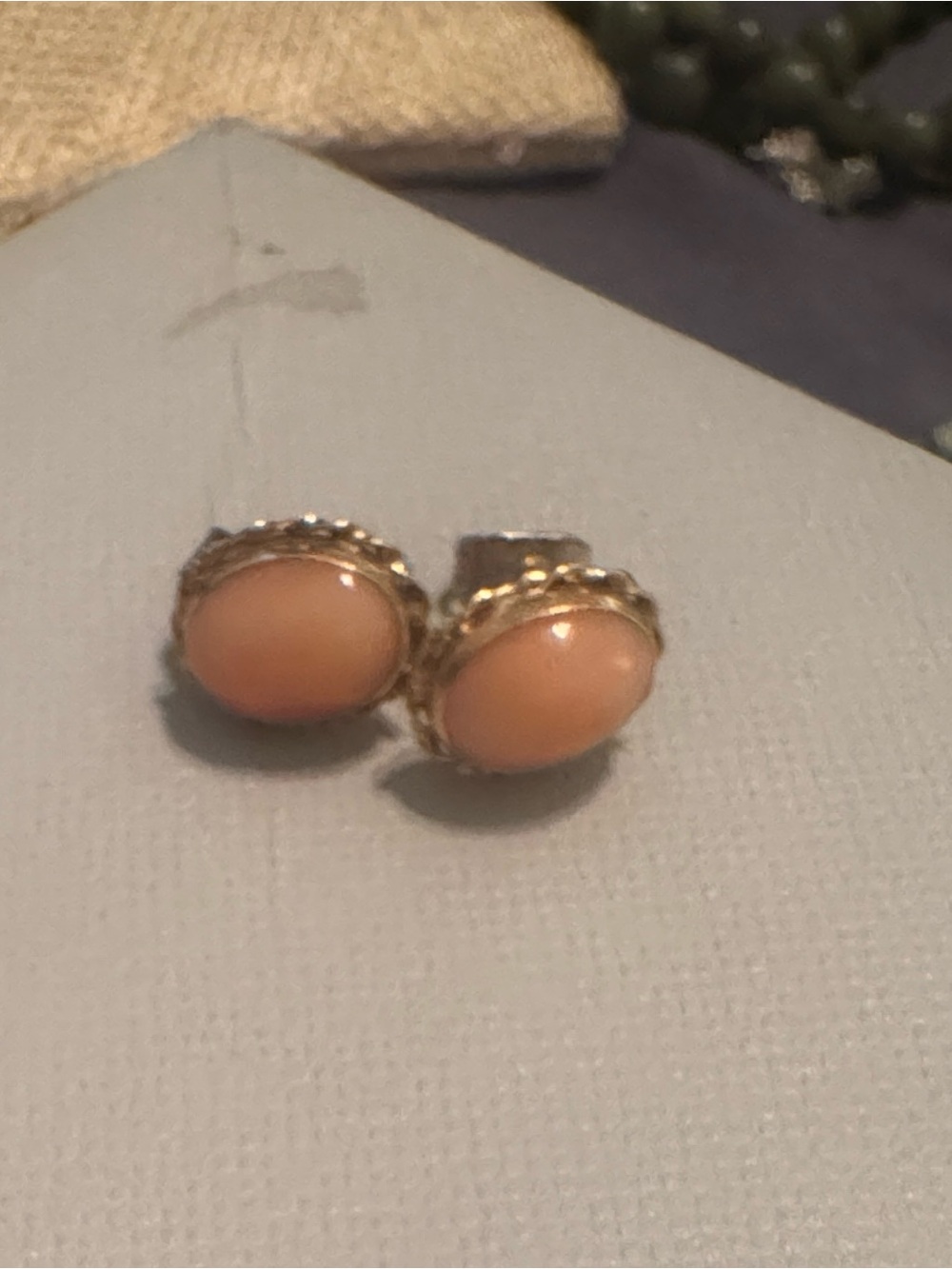 Classic Gold-Tone Peach Cabochon Stud Earrings